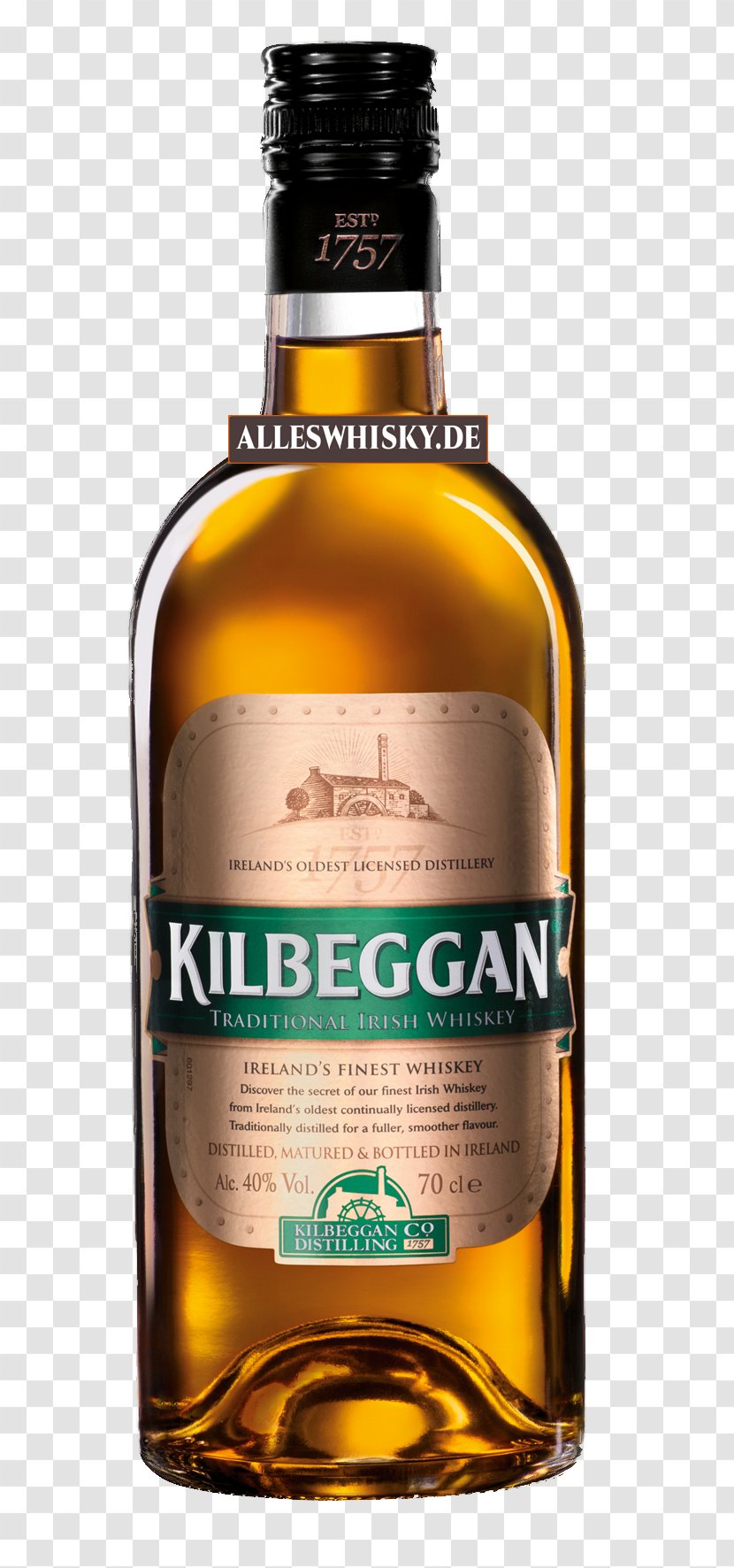 Kilbeggan Distillery Irish Whiskey Blended Single Malt Whisky - Bottle - Brennerei Transparent PNG