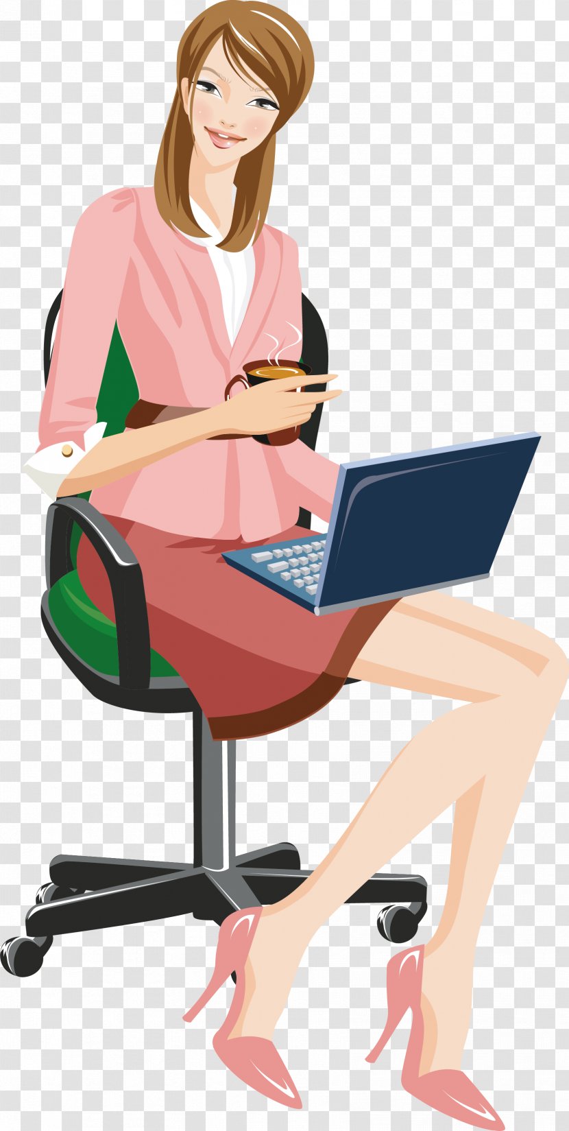 Laptop Table Woman - Silhouette Transparent PNG