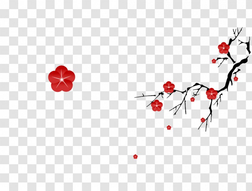 Plum Blossom Red Chinoiserie Petal - Tree - Chinese Style Petals Creatives Transparent PNG