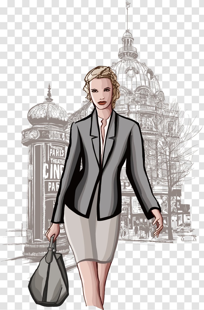 Paris Woman Illustration - Silhouette - Business Women Transparent PNG