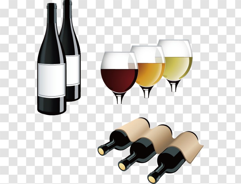 Red Wine White Bottle Clip Art - Vector Hand-painted Transparent PNG