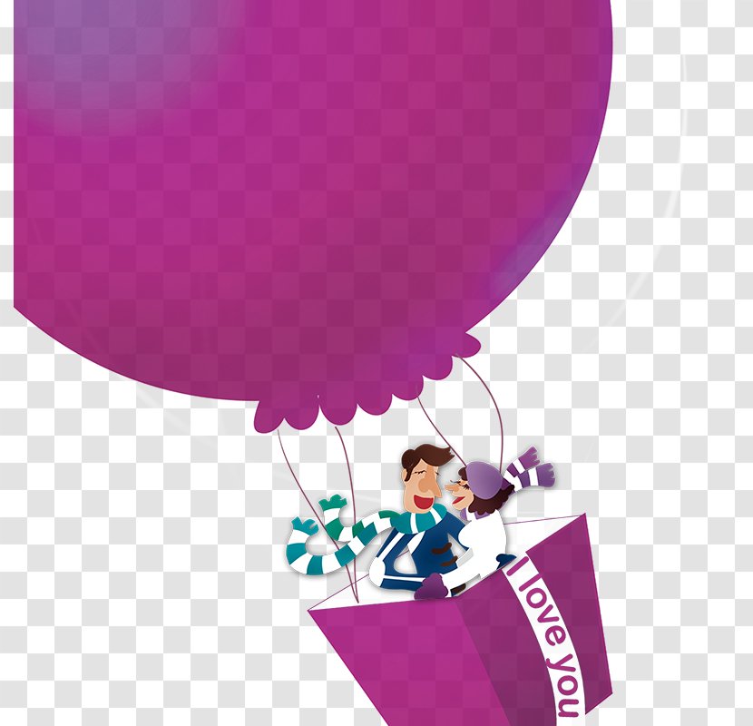 Valentines Day Hot Air Balloon - Purple - Creative Valentine's Transparent PNG