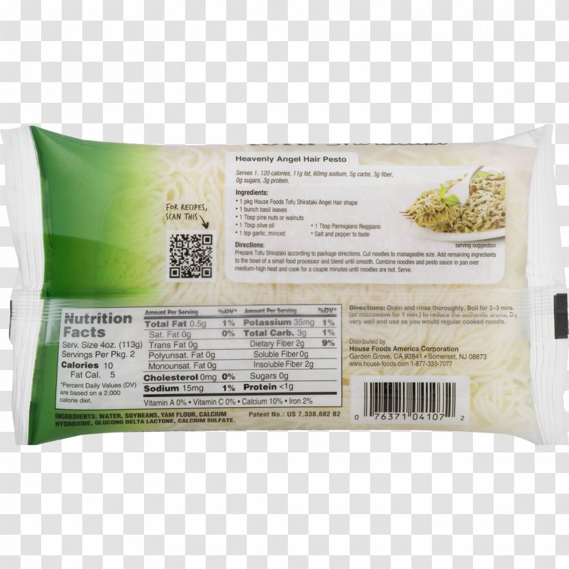 Shirataki Noodles Nutrition Facts Label Ingredient Capellini - Fettuccine Transparent PNG