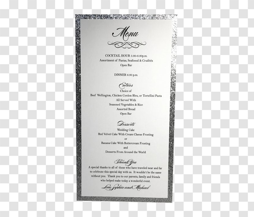 Wedding Invitation Menu Dinner Bar Reception - Classic Transparent PNG