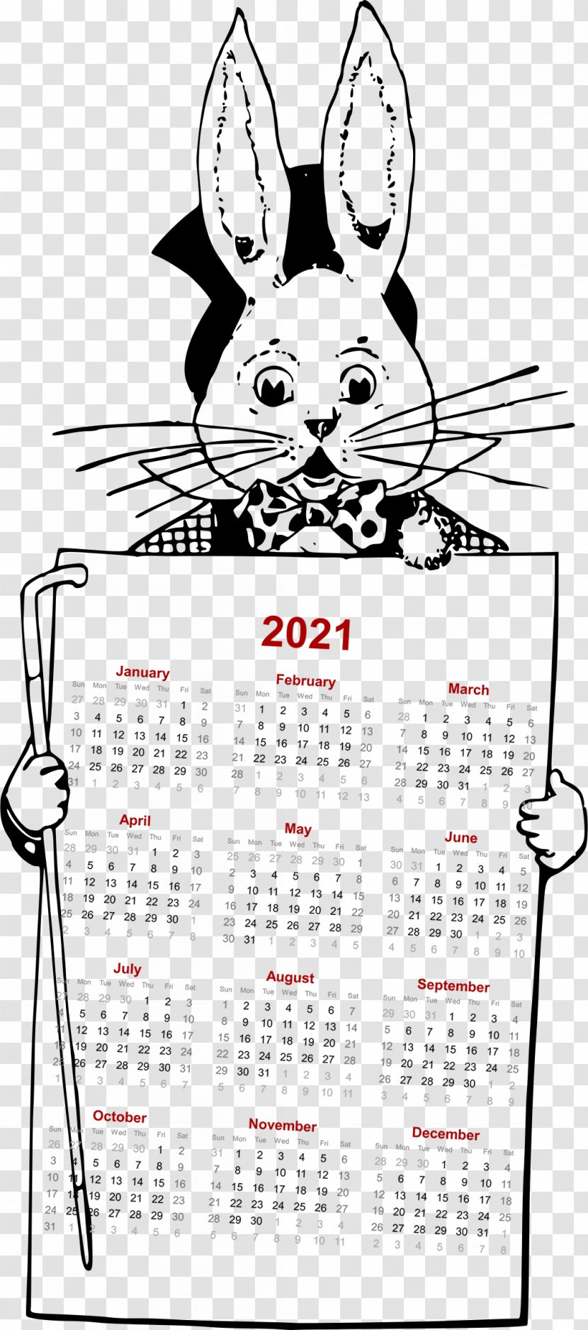 2021 Cartoon Calendar - Easter Bunny - Ratbbit Yearly Printable COthers Transparent PNG