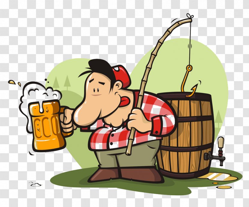 Oktoberfest Icon - Drawing - Holding A Fishing Rod Cartoon Man Drinking Beer Transparent PNG