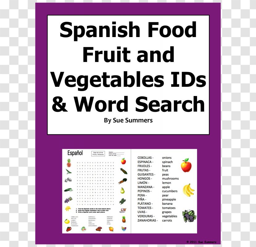 Fruit Vegetable Document Spanish Language Word Search - Area Transparent PNG