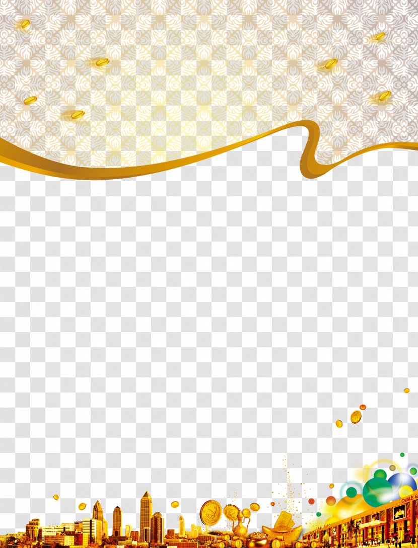 Euclidean Vector Three-dimensional Space Pattern - Paper - Golden City Gold Coins Border Background Transparent PNG