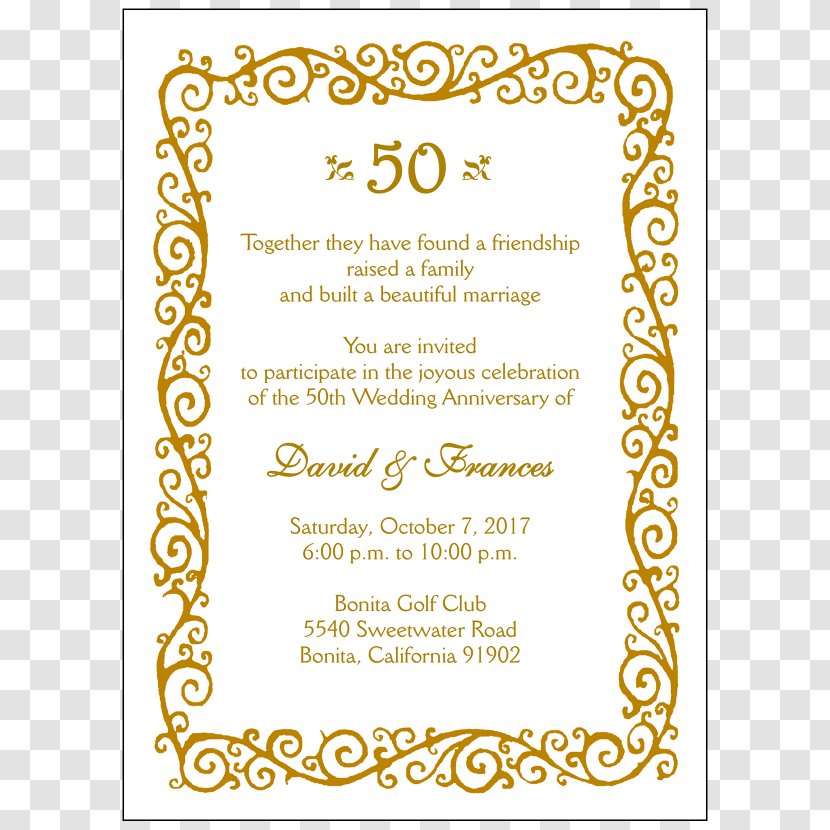 Wedding Invitation Anniversary Convite - Party Supply Transparent PNG
