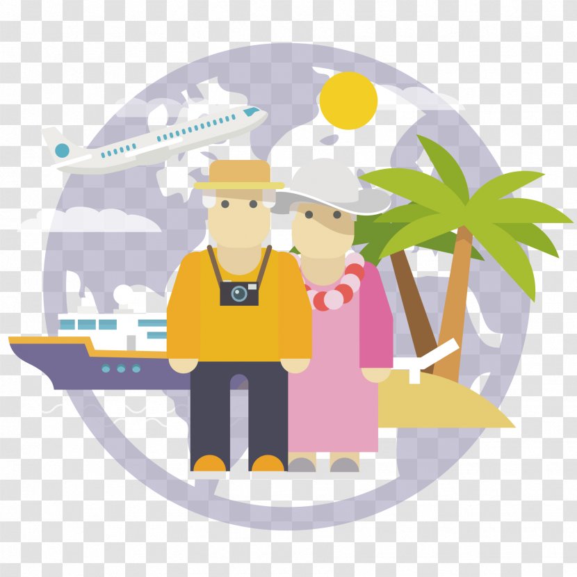 Airplane Tourism - Cartoon - Old Couple Travel Transparent PNG