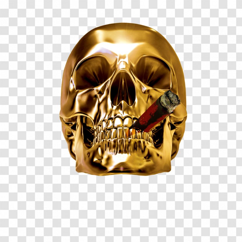Skull Metal Clip Art - Cartoon - Golden Skeleton Cranial Head Transparent PNG
