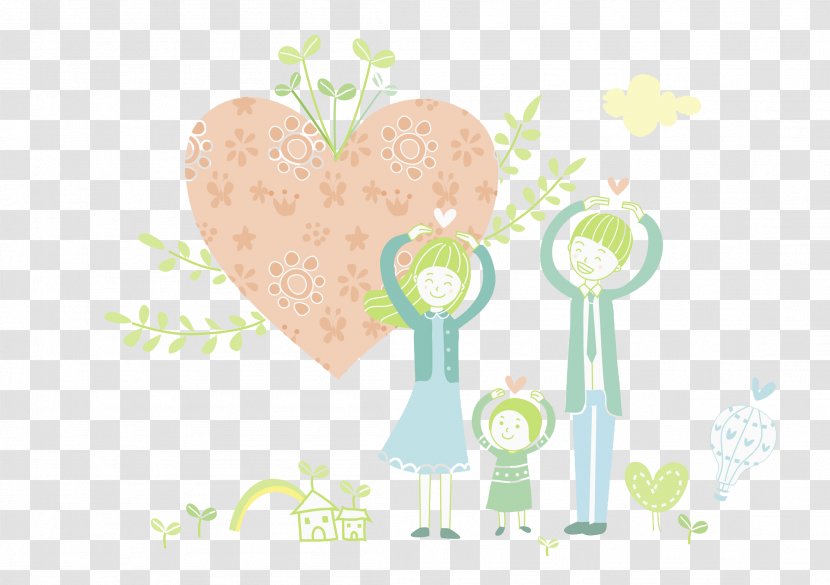 Cartoon Heart Gesture Illustration - Child - A Family Of Three Transparent PNG