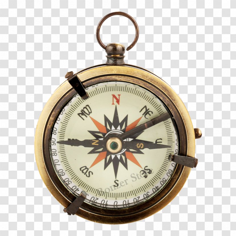 Compass Analog Watch Pocket Clock - Brass - Metal Transparent PNG