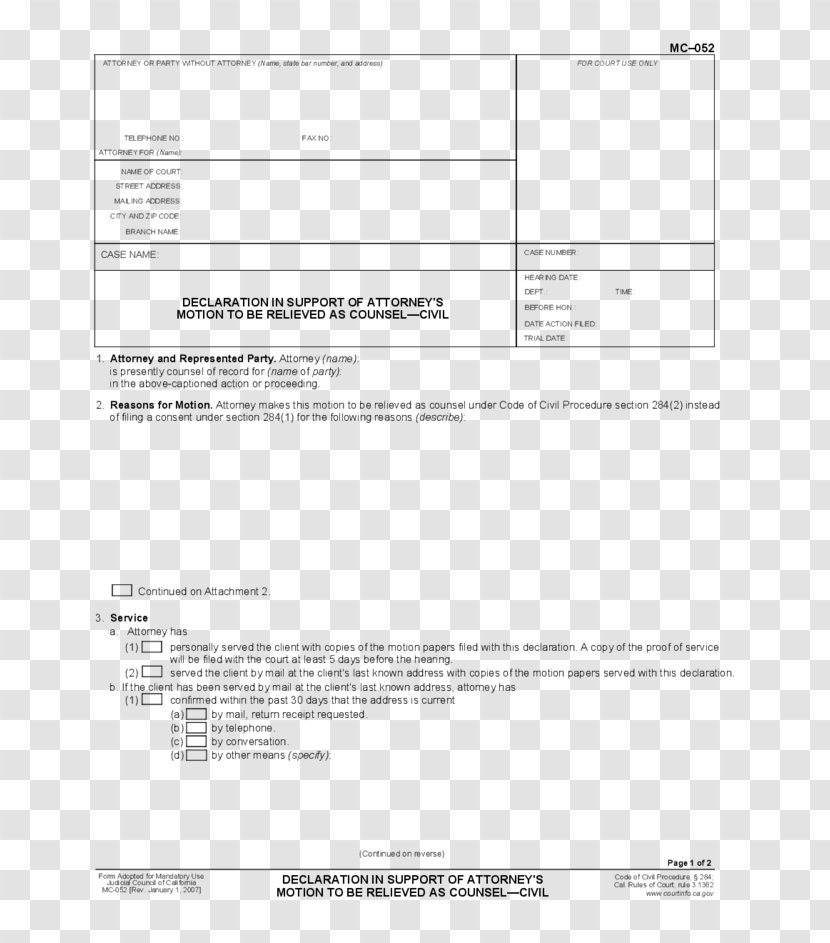 Document Counsel Form Judicial Council Of California Motion - Black And White Transparent PNG