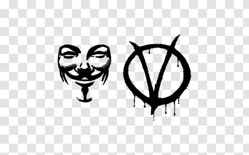 V For Vendetta Guy Fawkes Mask Clip Art - Monochrome - Clipart Transparent PNG