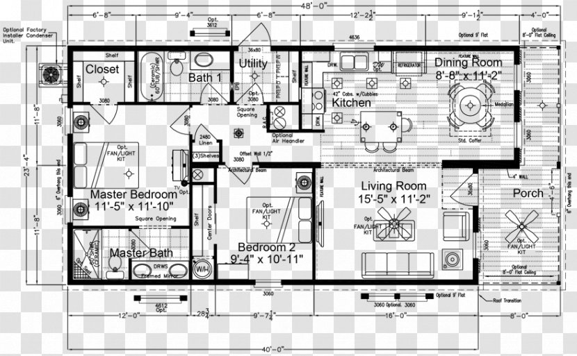 Floor Plan Mobile Home House Manufactured Housing Prefabricated - Black And White Transparent PNG