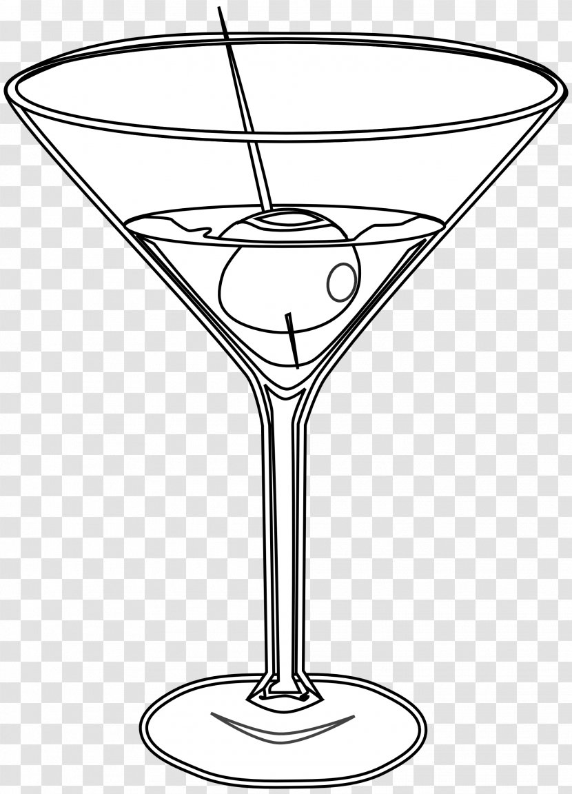 Martini Cocktail Glass Drawing Clip Art - Black And White - Coctail Transparent PNG