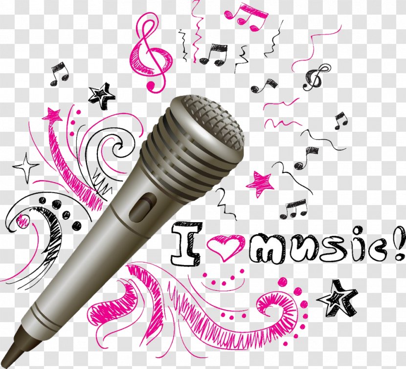 Microphone Musical Note Drawing - Flower - And Hand-painted Background Pattern Image Transparent PNG