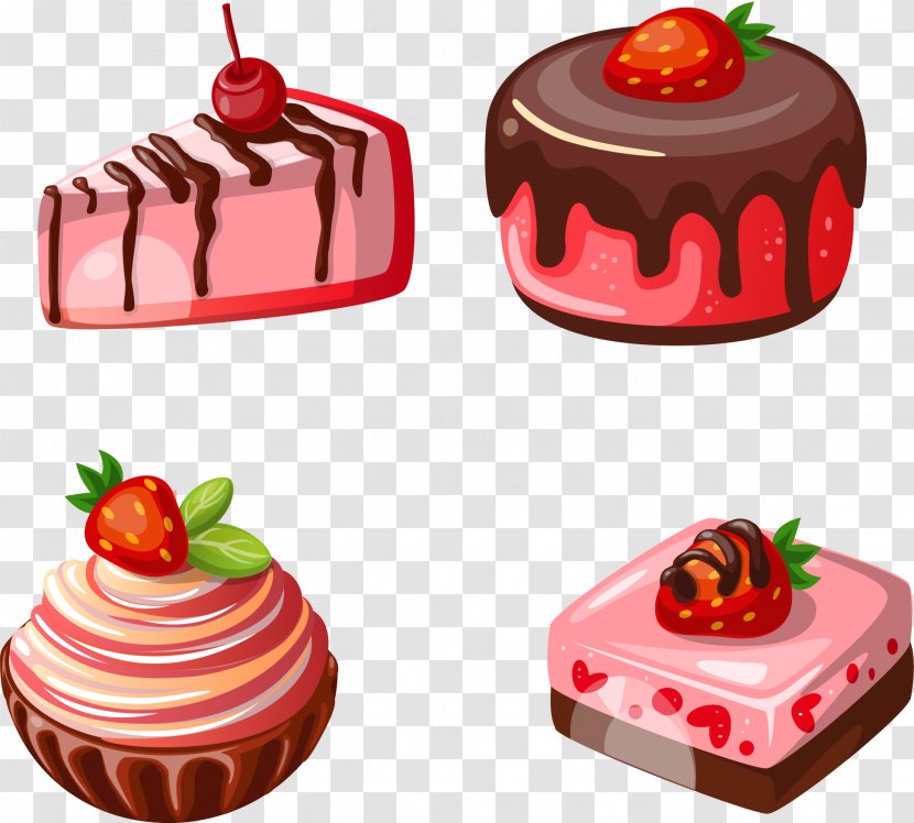 Petit Four Waffle Strawberry Cake - Patisserie - Vector Hand-painted Transparent PNG