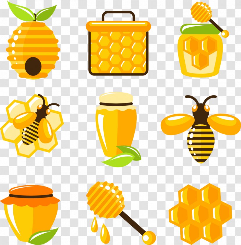 Honey Bee Beehive - Yellow - Vector Hand Painted Transparent PNG