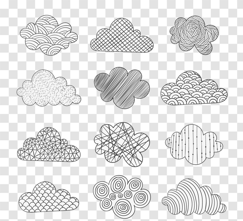 Paper Doodle Cloud Drawing Euclidean Vector - Monochrome - Hand-painted Pattern Clouds Transparent PNG