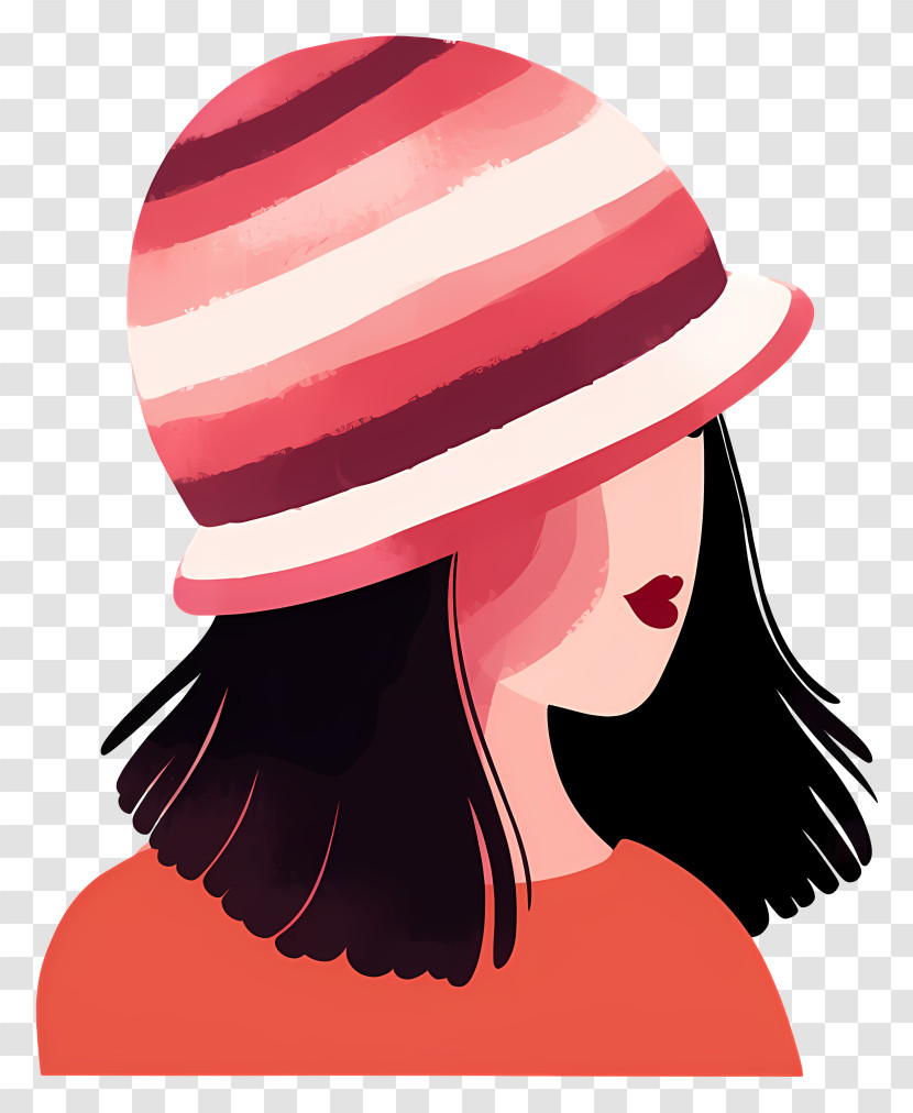 Woman - Stylish Woman With Striped Hat Transparent PNG