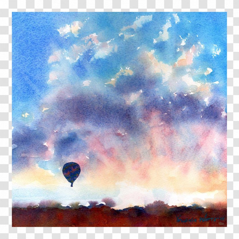 Watercolor Painting Hot Air Balloon Landscape - Sky - Cloud Transparent PNG