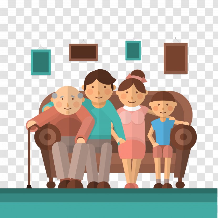 Couch Sitting Drawing Seat - Happiness - Vector Family Transparent PNG