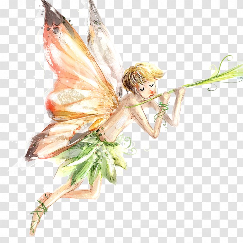 Watercolor Painting Cartoon Elf Fairy Illustration - Silhouette - Boy Wearing Wings Transparent PNG