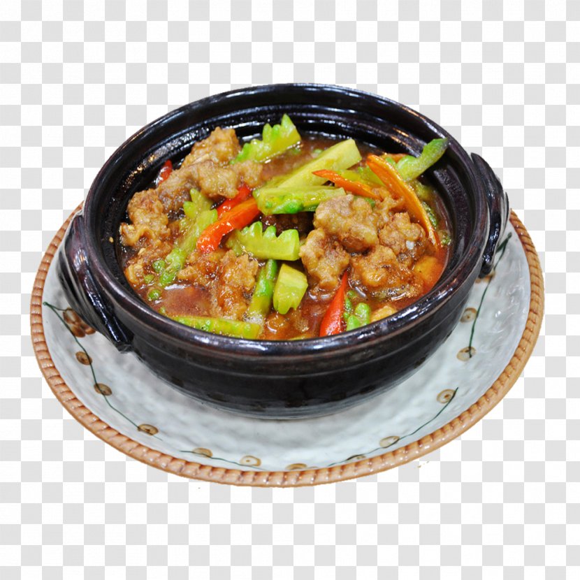 Chinese Cuisine Paella Bitter Melon Pork Ribs Vegetable - Asian Food - Broccoli Transparent PNG