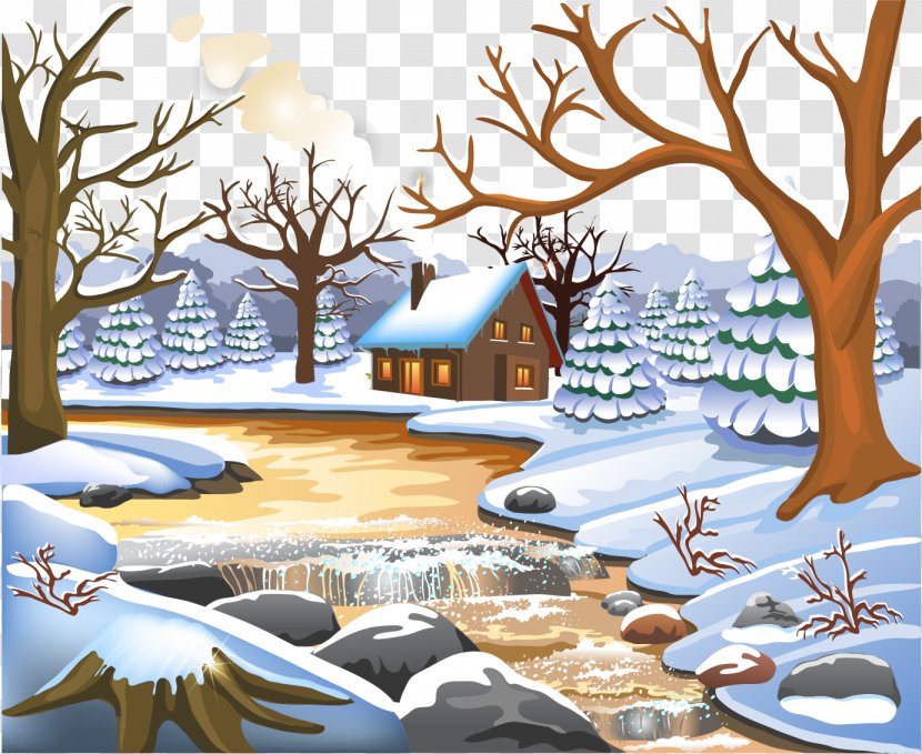Winter Landscape Painting Clip Art - Poster - Vector Hand-painted Forest Snow Transparent PNG