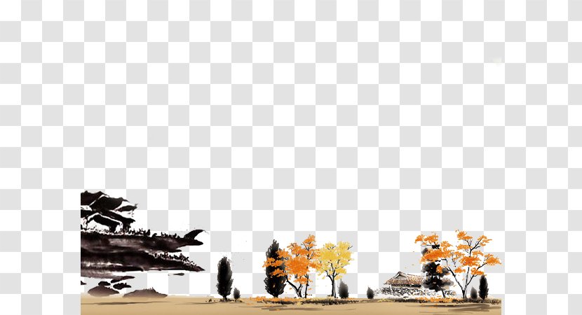 China Template Microsoft PowerPoint Ink Wash Painting - Chinese - Autumn Background Transparent PNG