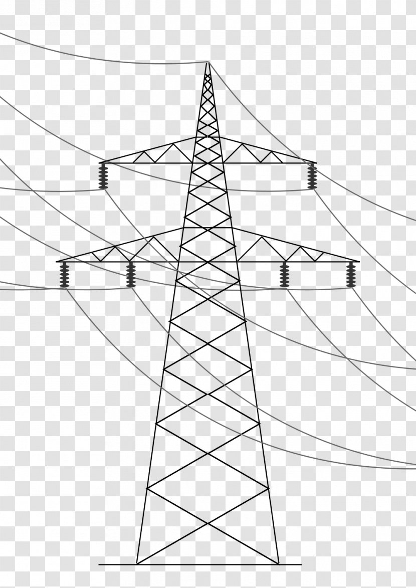 Overhead Power Line Electric Transmission Tower Drawing Art - Black And White - High Voltage Transparent PNG