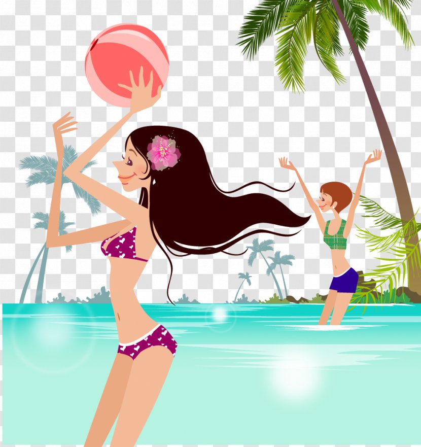 Beach Illustration - Watercolor - Beautiful Beauty Creative Play Water Polo Transparent PNG
