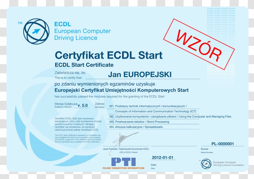 European Computer Driving Licence Akademický Certifikát Certification Information Technology - Water Transparent PNG