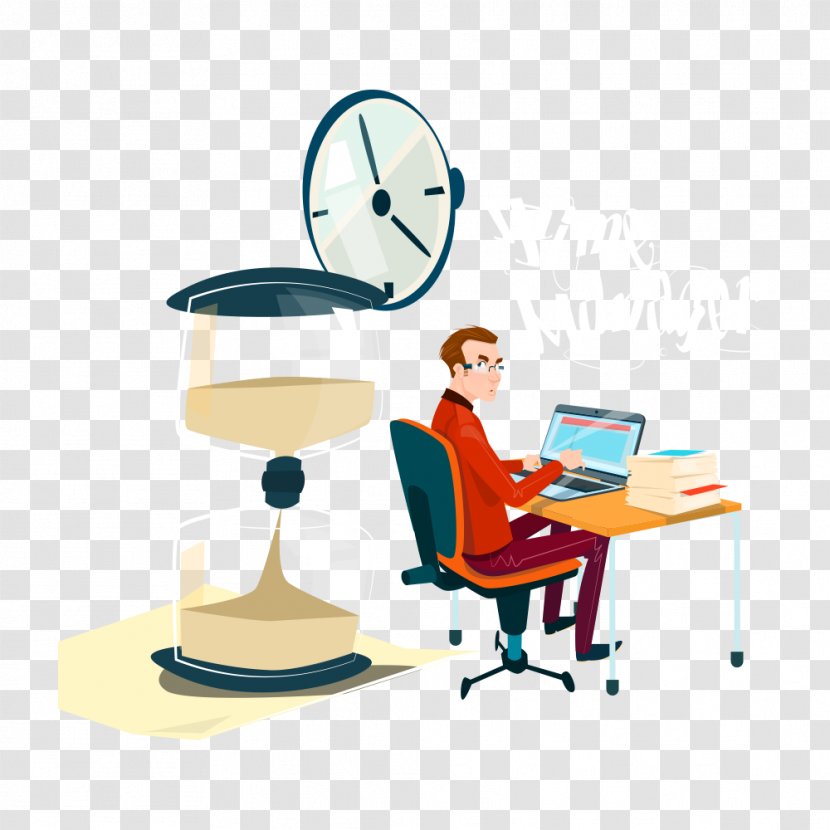 Cartoon White-collar Worker Illustration - Technology - Notebook Clock Vector Work Men Transparent PNG