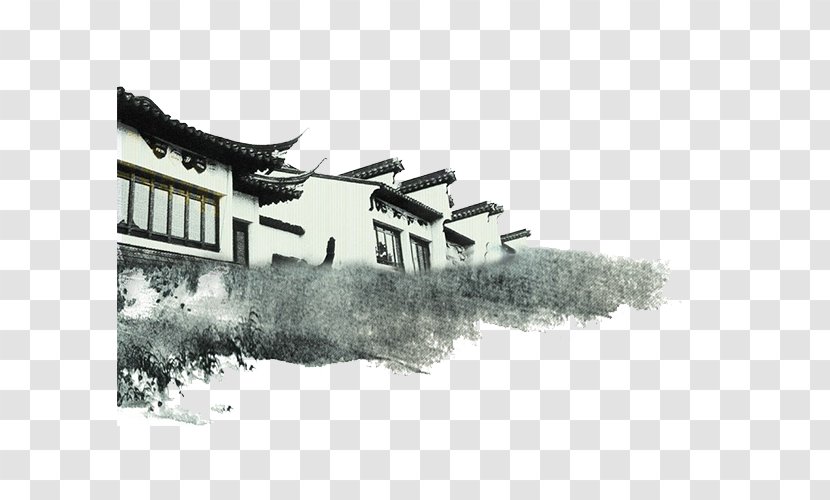 Ink Wash Painting Architecture Brush - Monochrome - White House Transparent PNG