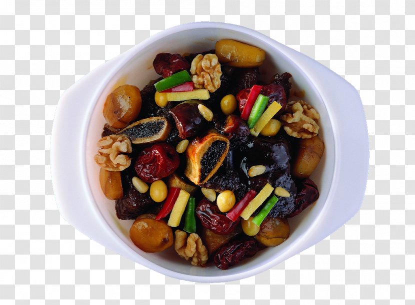 Galbi-jjim Vegetarian Cuisine Korean Pine Nut - Meat - Chestnuts Roasted Walnuts Nuts Soybeans Dates Transparent PNG