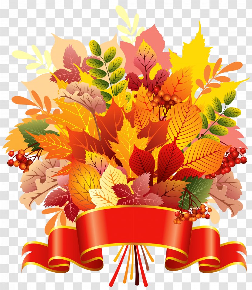 Flower Bouquet Autumn Wedding Invitation Clip Art - Season - Leaves With Banner Clipart Image Transparent PNG