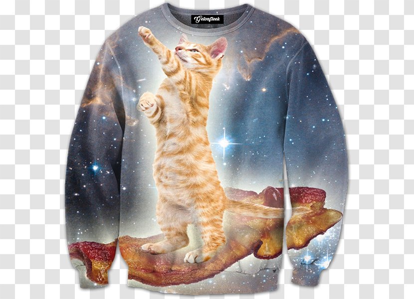 Cat T-shirt Hoodie Top Crew Neck - T Shirt - Bacon Transparent PNG