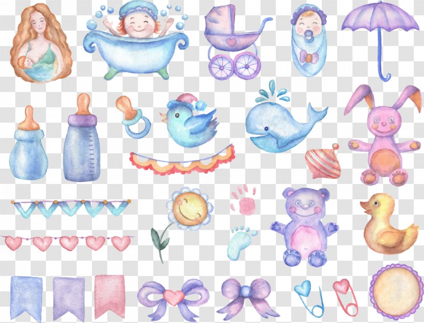 Watercolor Painting Baby Shower Drawing Infant - Toy - Cartoon Painted Element Transparent PNG