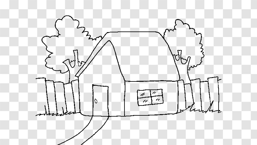 Drawing Coloring Book House Fence Black And White - Tree - Advertising Transparent PNG