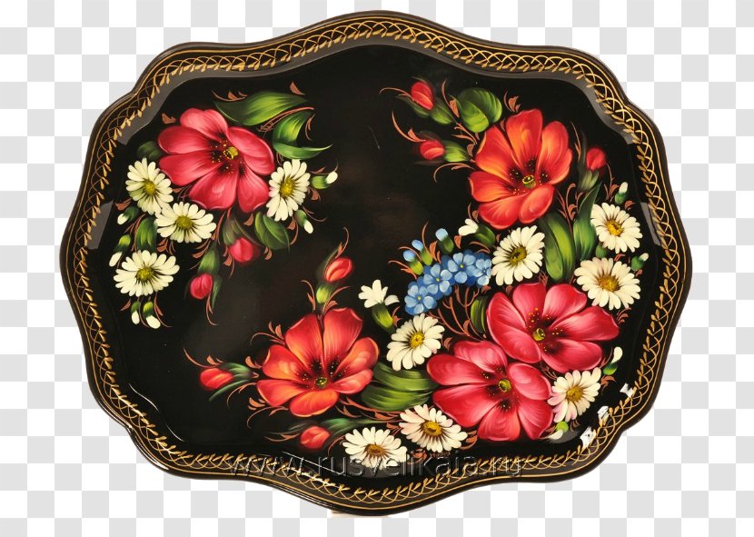 Zhostovo Painting Floral Design Tray - Porcelain Transparent PNG