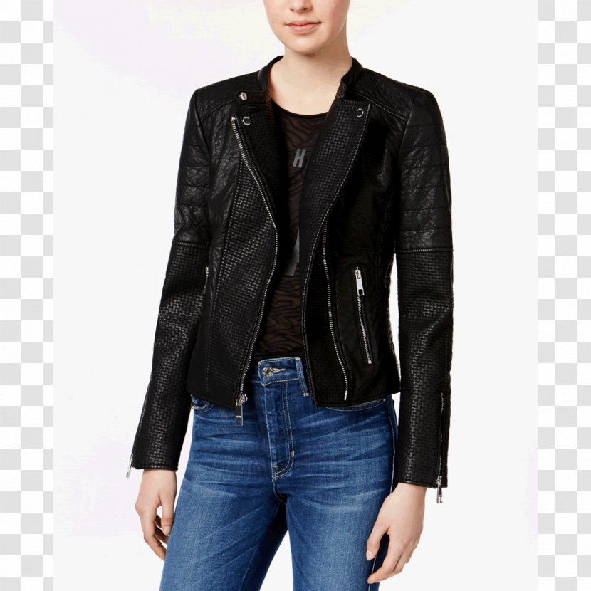 Leather Jacket Artificial Clothing Guess - Sleeve - Fur Collar Coat Transparent PNG