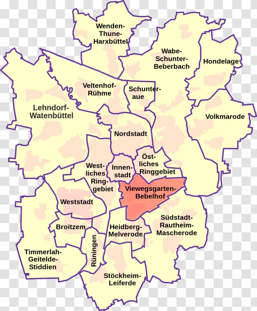 Map Ortsteil Stadtbezirk Hauptbahnhof Braunschweig Wikipedia - Viewegsgartenbebelhof Transparent PNG