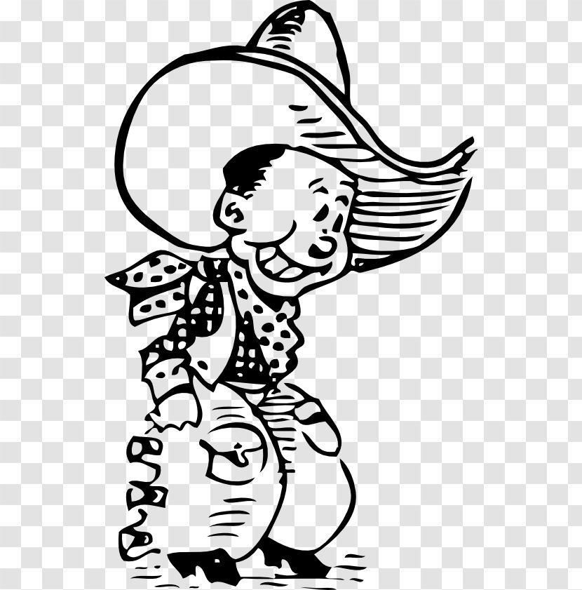 American Frontier Cowboy Cartoon Black And White - Watercolor Transparent PNG