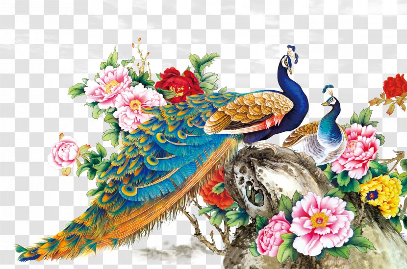 Chinese Painting Techniques Bird Peafowl Wall Decal - FIG Flowers Peacock Transparent PNG