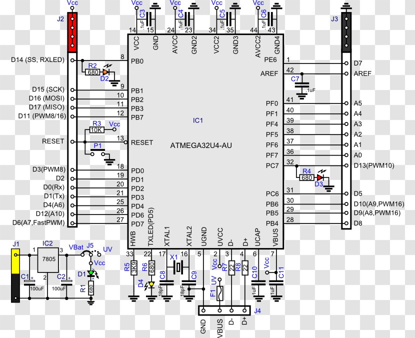 Arduino Integrated Circuits & Chips Atmel AVR Hardware Programmer Printed Circuit Board - Eagle Transparent PNG