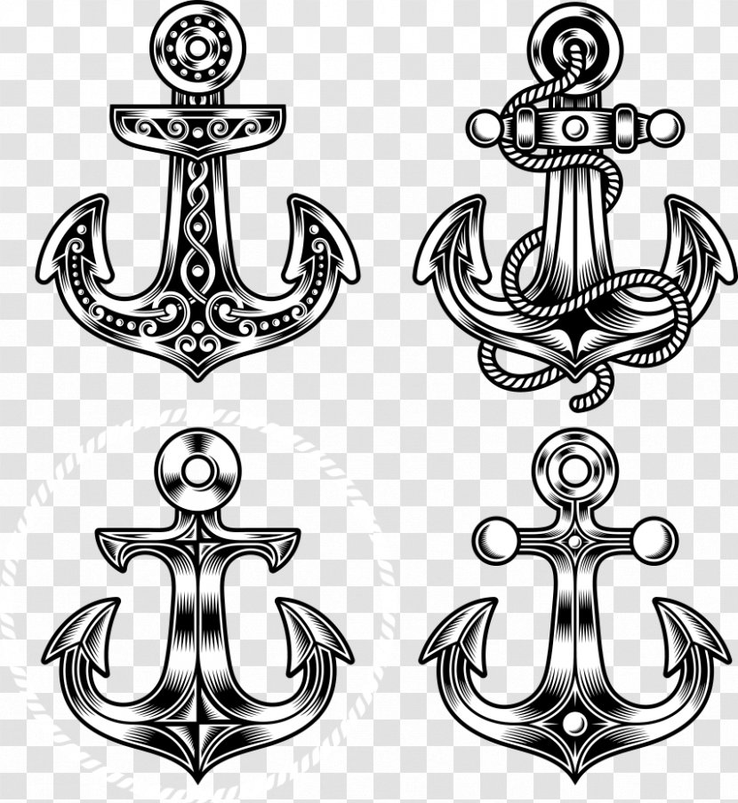 Anchor Drawing Cartoon - Black And White - Vector Transparent PNG