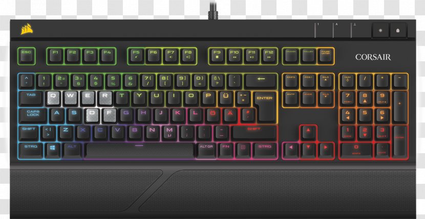 Computer Keyboard Corsair Gaming STRAFE RGB Cherry MX Silent (EU) Components Keypad - Silhouette - Headset Blue Transparent PNG